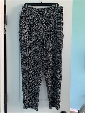 Ann Taylor Loft Fluid Tapered Pant S Small Black White Floral